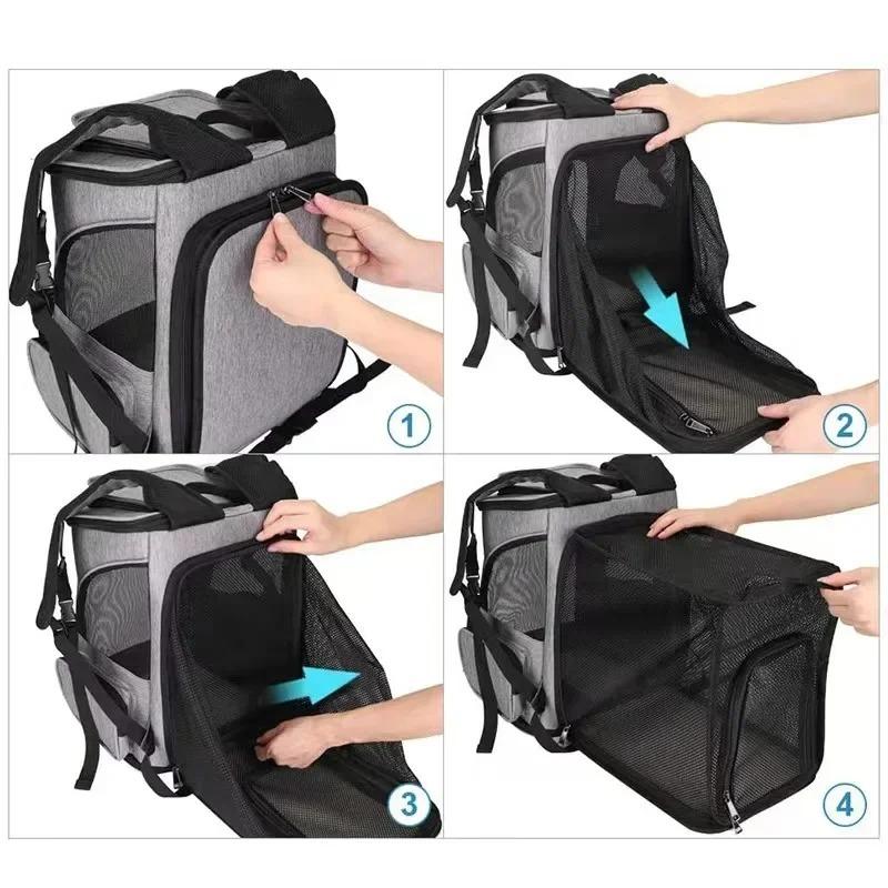 Large Capacity Foldable Expandable Breathable Pet Backpack Carrier Travel Bag for Cats and Dogs