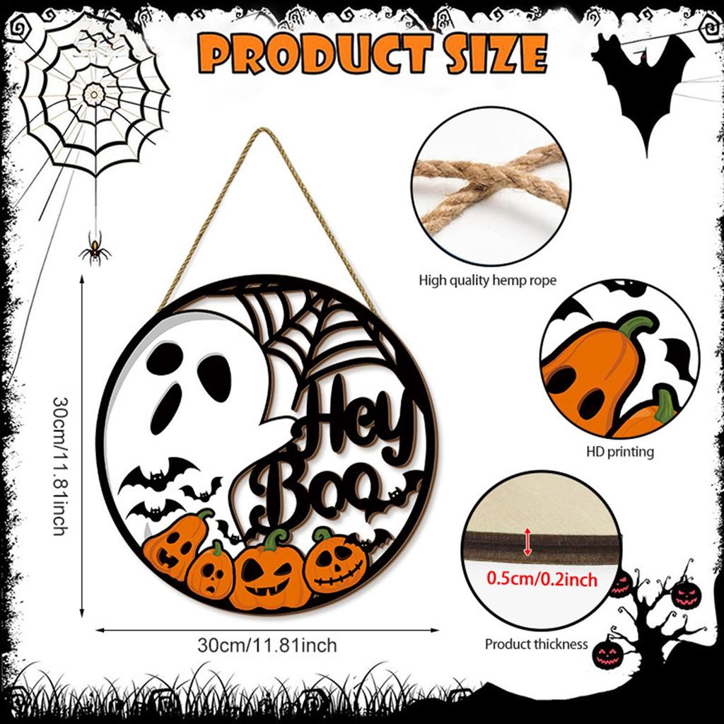 Welcome Door Sign Scary Halloween Door Hangings Ghost Pumpkin Front Door Hanger Round Halloween Wreath Decor for Home Party