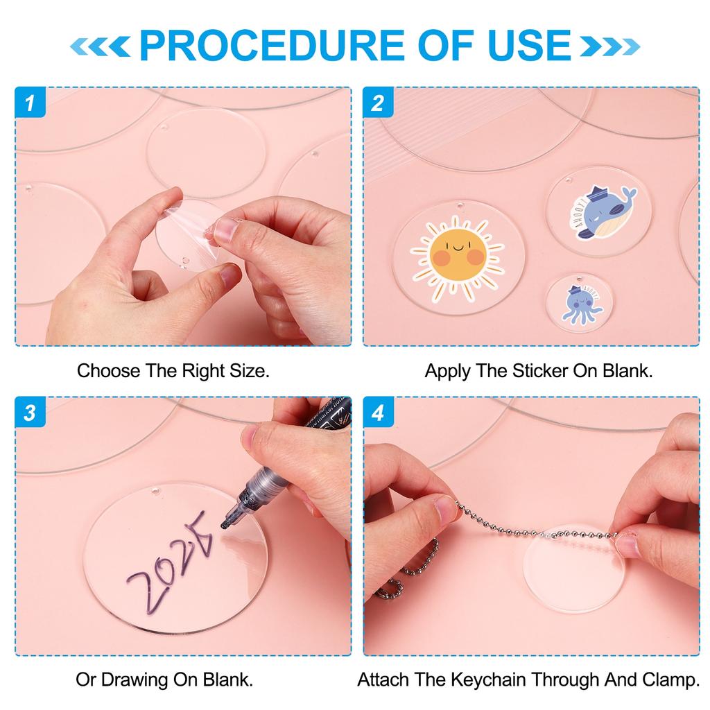 Acrylic Keychain Blanks Round Clear Acrylic Keychain 3mm Thick Circle Discs Blanks with Hole for Craft Tag Pendant Hanging Label