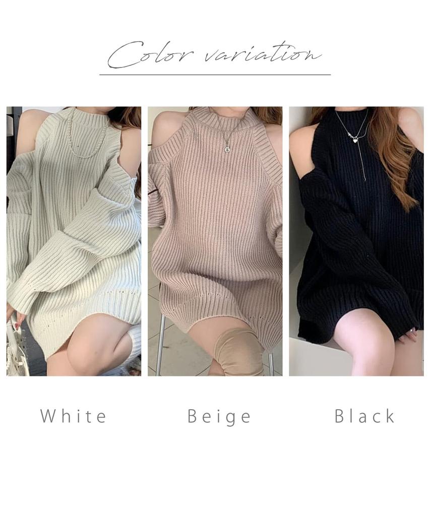Knit Loose Long Sleeve Solid Midi Korean Harajuku [J.STORE] Off-the-shoulder, Loose-Fitting Dress, Tunic/Sweater, Fall/Winter, Fit, Off-the-Shoulder,