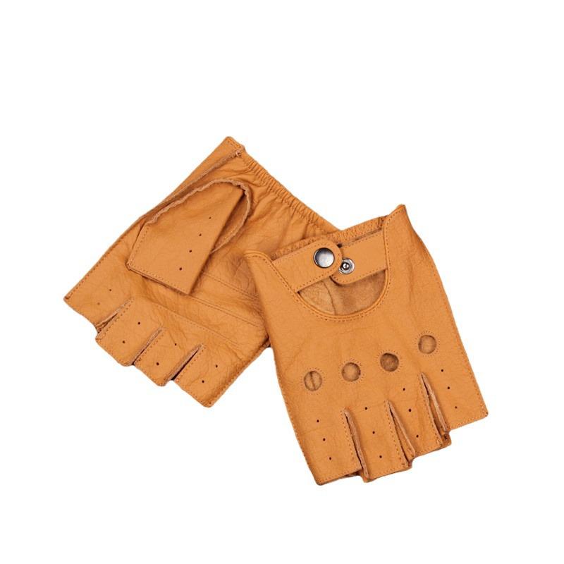 Unisex retro kožené rukavice bez prstů pro sport, řízení a cyklistiku