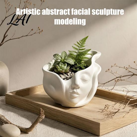 Succulents Plants Container Abstract Human Face Planter Pot 3D Printed Head Shape Succulent Pot Flowerpot for Home Office Balcony Decor