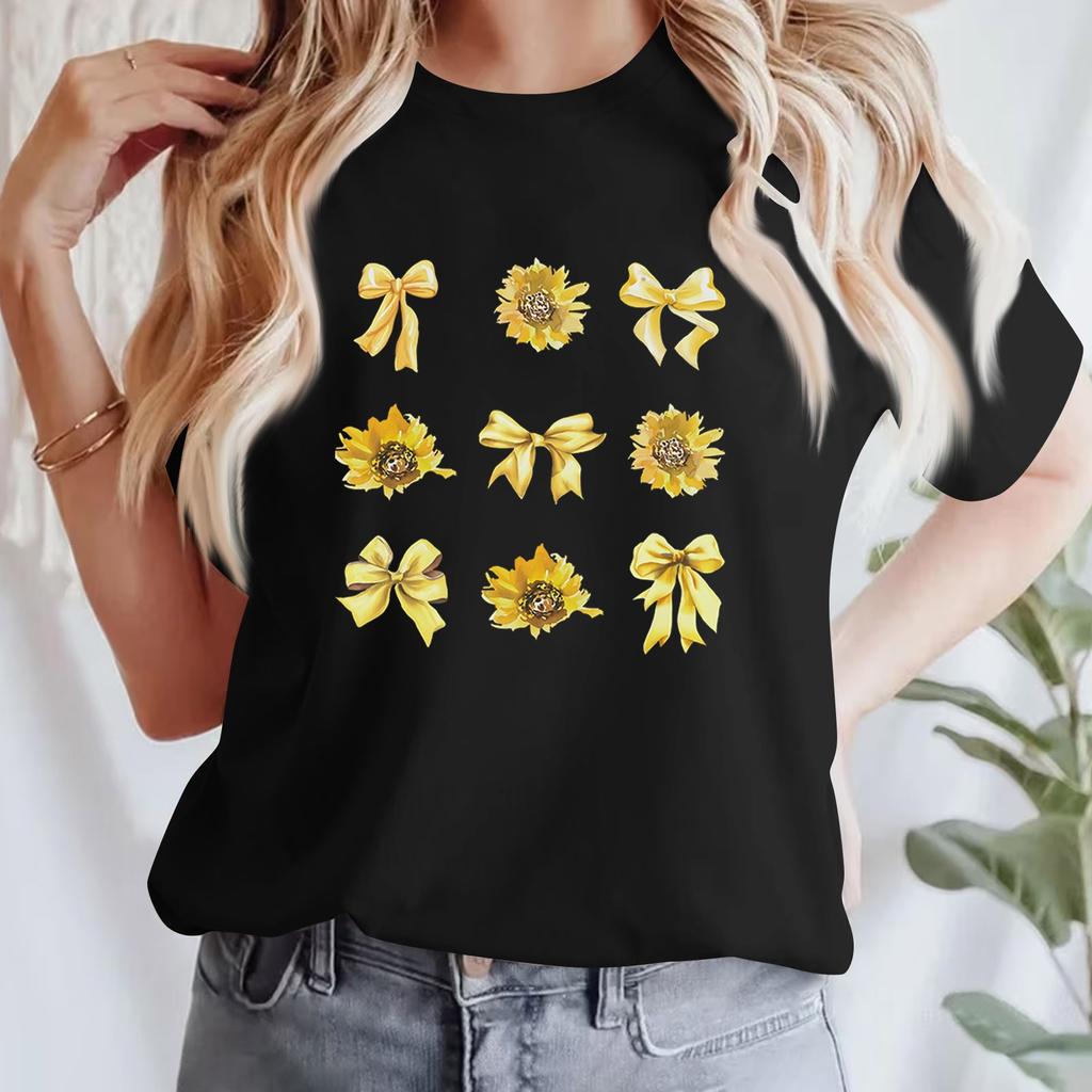 Lässiges bedrucktes T-Shirt für Damen, Rundhalsausschnitt, Pullover, kurzärmelig