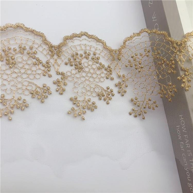 High Quality Gold Metallic Lace Trim with Beads New Design Lace for Garment Decoration High Quality Fabric золотисто-желтый