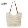 Portable Tote Bag Crochet Shoulder Bag, Large Capacity Lightweight Knit Handbag, Solid Color Handbag Summer Beach Purse for Women Holiday Commuting