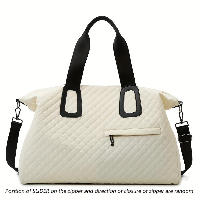 Women's Large Capacity Quilted Travel Duffel Bag with Rhombus Pattern,Solid Color Overnight Bag with Multiple Pockets, Women's Leisure Tote Bag