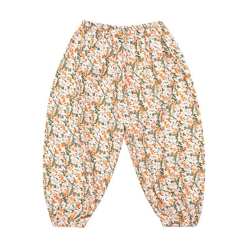 Girls' Retro Floral Sun Protection Pants - Versatile, High-Waist Beach & Anti-Mosquito Summer Pants