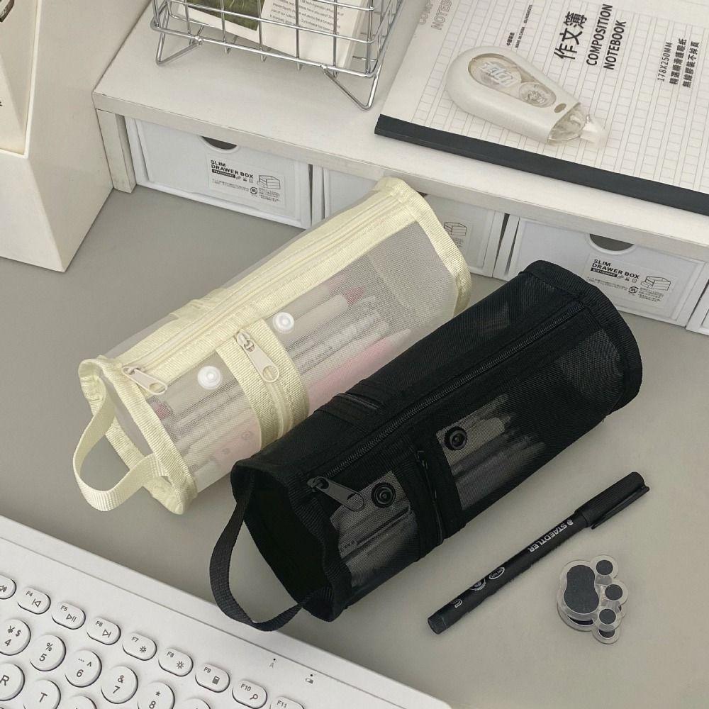 Portable Mesh Pencil Case Simple Stationery Storage Organizer Back To School