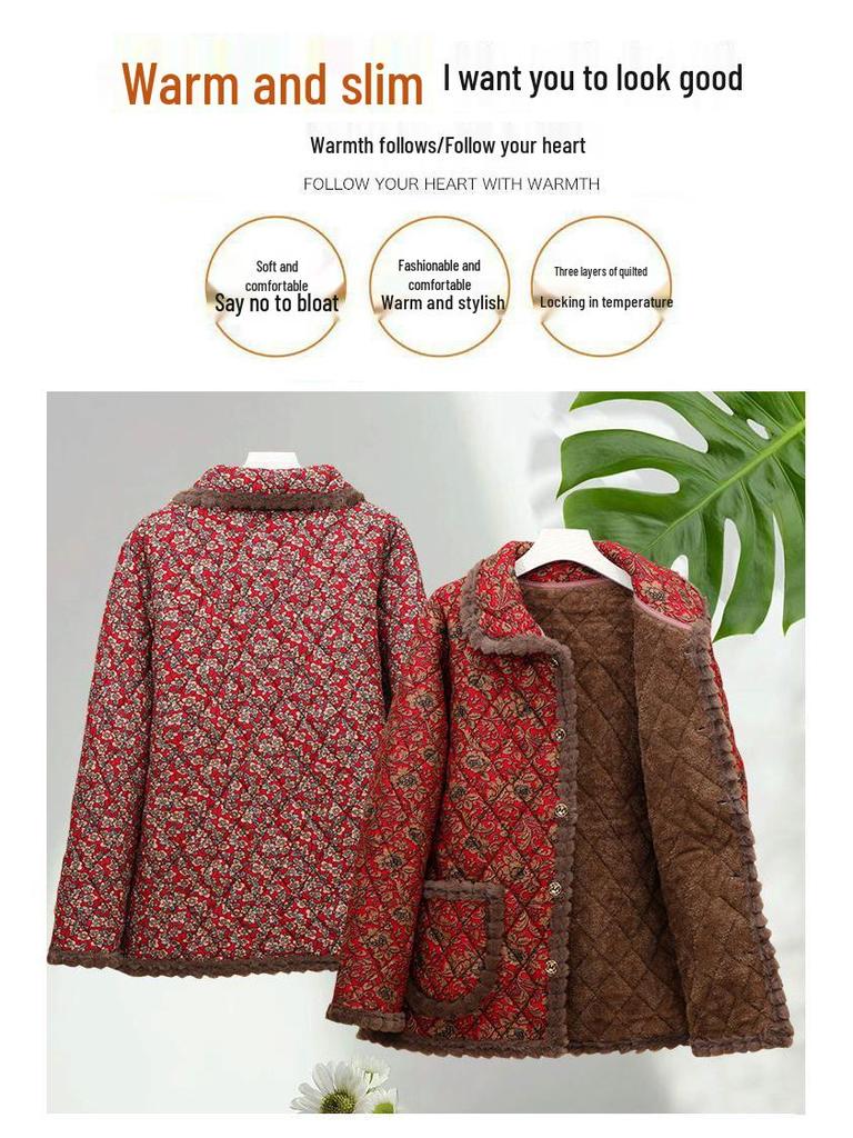 2025 Neue florale Samt-Baumwolljacke für Damen - Gemütliche, stilvolle Oberbekleidung für Senioren