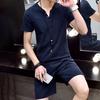 2Pcs/Set Men's Casual Cotton Linen Summer Suit Short Sleeve Button-Down Stylish Men's Suit Streetwear