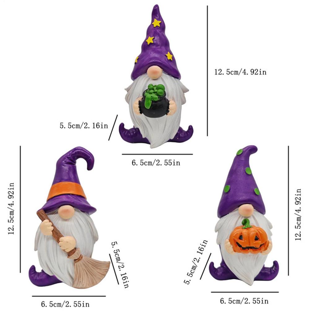 3PCS Halloween Dwarf Resin Gnomes Crafts Halloween Dwarf Statues Ornaments Party Decorations For Workplace Holiday Table Window