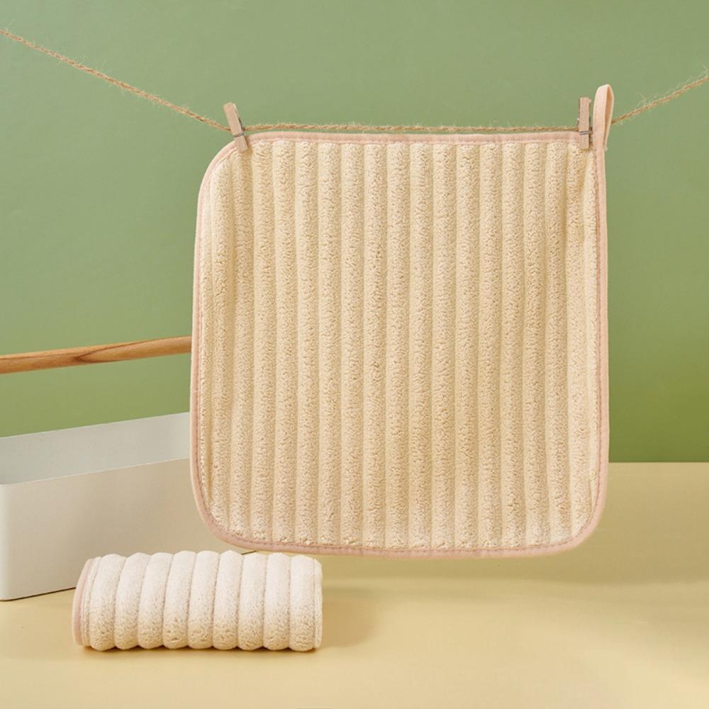 6 Piece Absorbent Coral Fleece Square Hand Towel Stripe Cleaning Cloth Practical Kitchen Towel  Home
