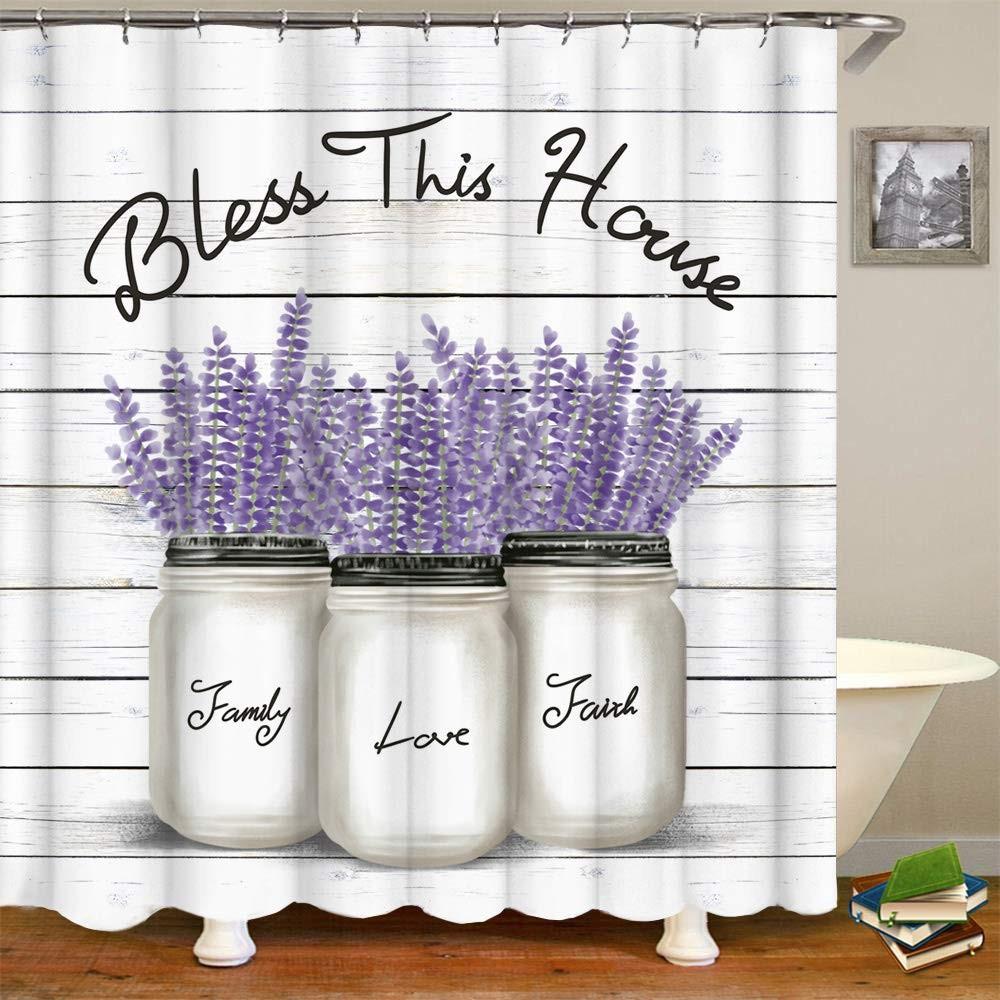 

Bless This House Lavender Mason Jar Shower Curtain Machine Washable All Season Waterproof Privacy Protection Durable Materials W60H190(CM)-1 Pcs
