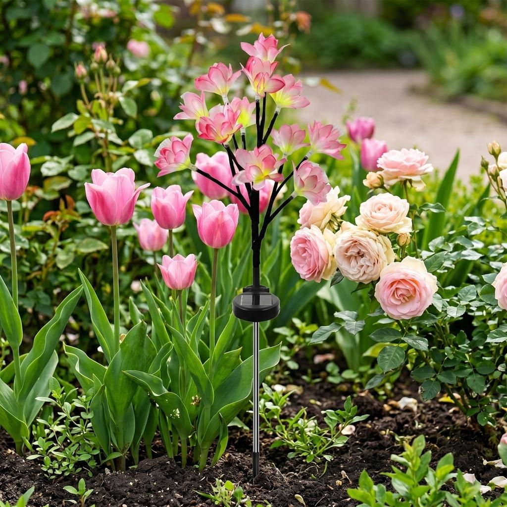 Künstliche Blumen-Gartenleuchte, Kunstpflanzen-Dekoration mit realistischen Blütenblättern, Dekorative Leuchte für Zuhause Innen Tischplatte Regal Wohnzimmer