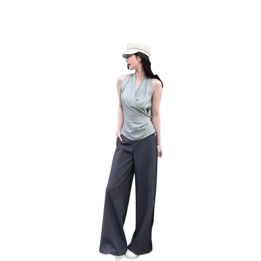 Elegant 2026 Draped High-Waist Wide-Leg Slimming Suit Pants - Casual Floor-Length