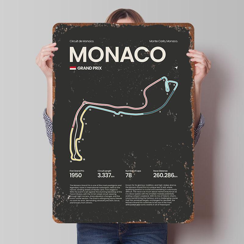 Monaco Grand Prix Circuit Tin Plaque Poster Customized Wall Art Retro Vintage Metal Signs for Man Cave Wand Deko Decoration Home
