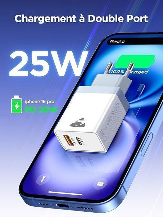 Chargeur usb c - aioneus - 25w - charge rapide - compatible iphone et samsung - protection multiple