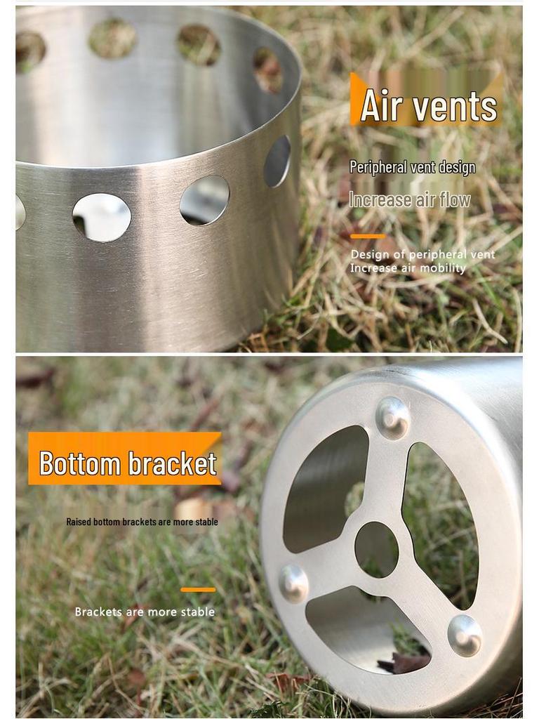 Portable Windproof Stainless Steel Alcohol Stove with Round Windshield for Outdoor Cooking