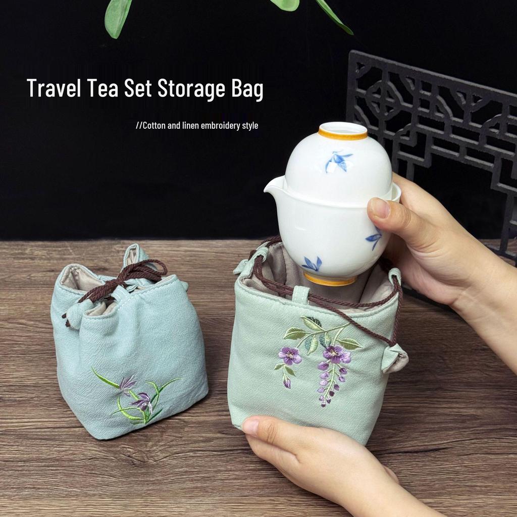 New Chinese Style Cotton Linen Tea Tasting Cup Bag - Thickened for Storage
