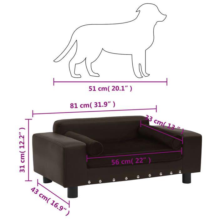 VidaXL Canapé pour Chien Marron 81x43x31 cm Peluche et Similicuir Sofa Chat 170955