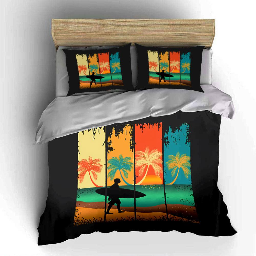 Surfer Sonnenuntergang Tropische Szene Bettwäsche Bettbezug Set Bettbezug Kissenbezüge (1*Bettbezug 2*Kissenbezüge, ohne Bettdecke)