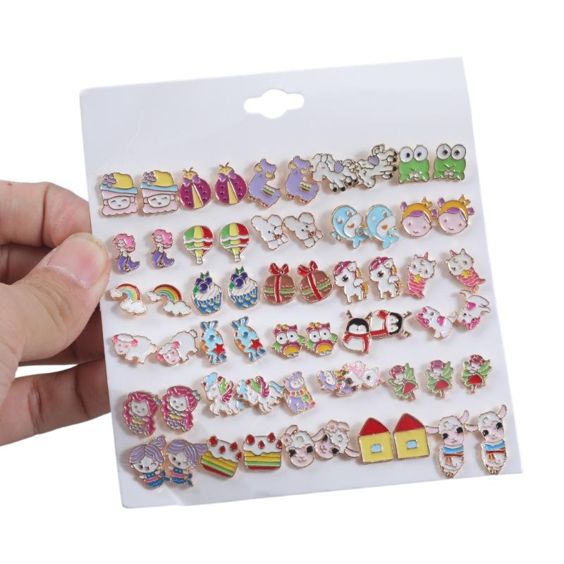 30Pair Lovely Cartoon Ear Stud Fashion Piercing Earrings Statement Jewelry Sweet Colorful Animals Stud Earrings
