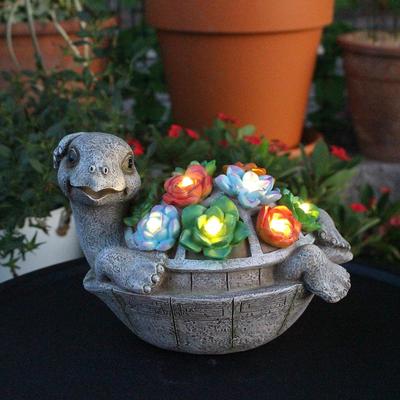 Tortuga Jardín Estatua Exterior Lámpara Solar Artesanía Resina Linda Decoración Decoración Figura