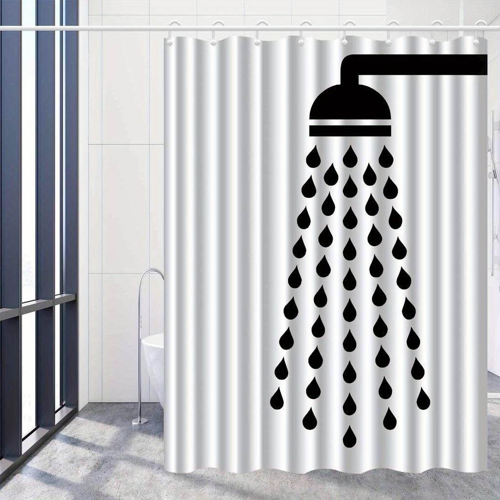 VIKAMA Black and White Spray Head Shower Curtain Modern Nordic Instagram Style Separates Wet and Dry Areas Machine Washable