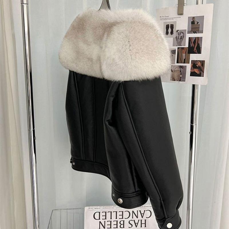 Winter New Imitation Fur Imitation Fox Fur Collar Fur Integrated Pu Leather Women's Clothing Large Size Leather Jacket