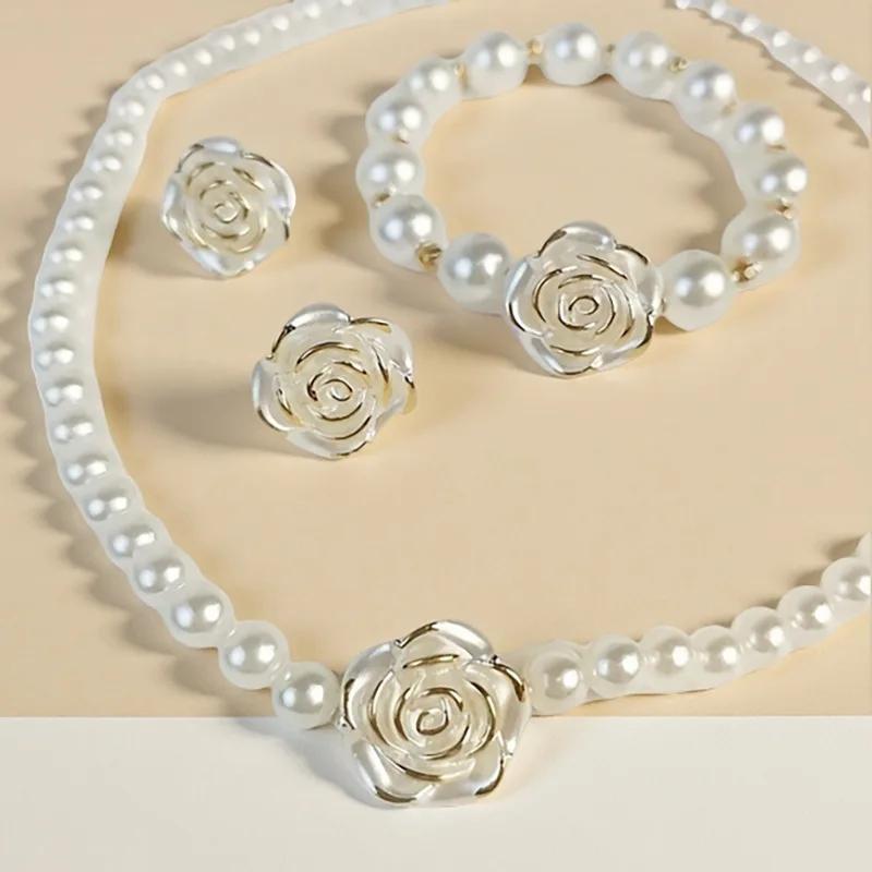 

Винтажное колье «Камелия с жемчугом», модный роскошный набор, элегантный женский браслет, трансграничный новый стиль, ювелирные аксессуары Necklace + earrings + bracelet