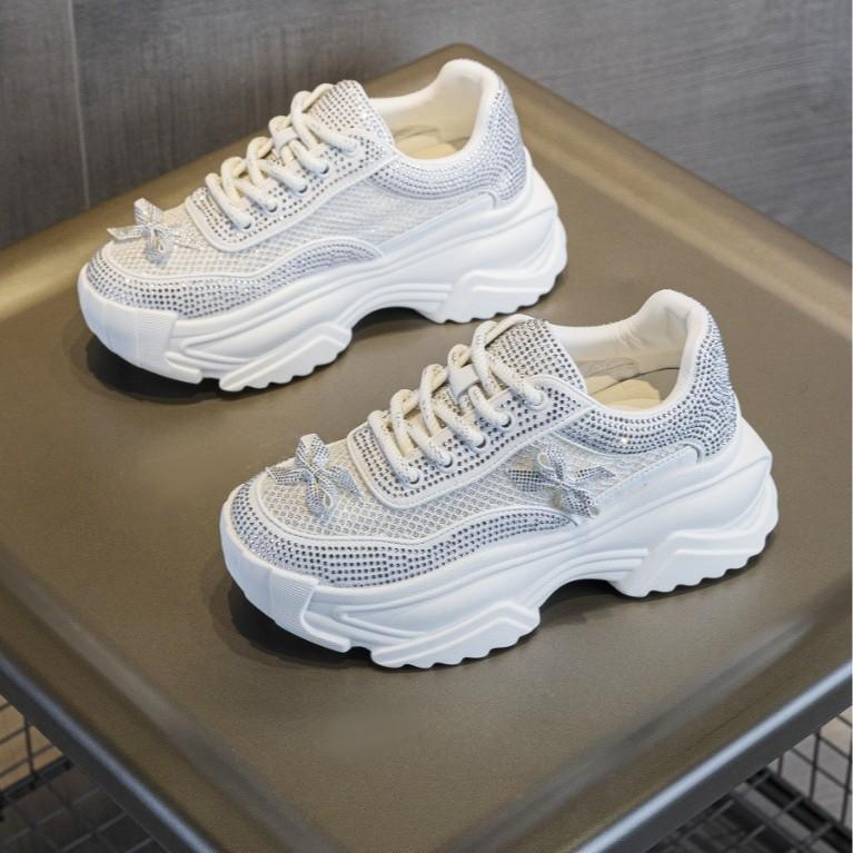 Sportliche Dad-Schuhe mit dicker Sohle für Damen, atmungsaktives Mesh, neu, Sommer, dünn, vielseitig, Rock, Strass, Freizeitschuhe