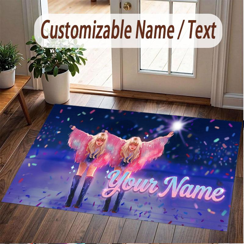 Custom Name Crystal Velvet Rug,Taylor Swift Comfortable Anti Slip Floor Mat For Room Decoration