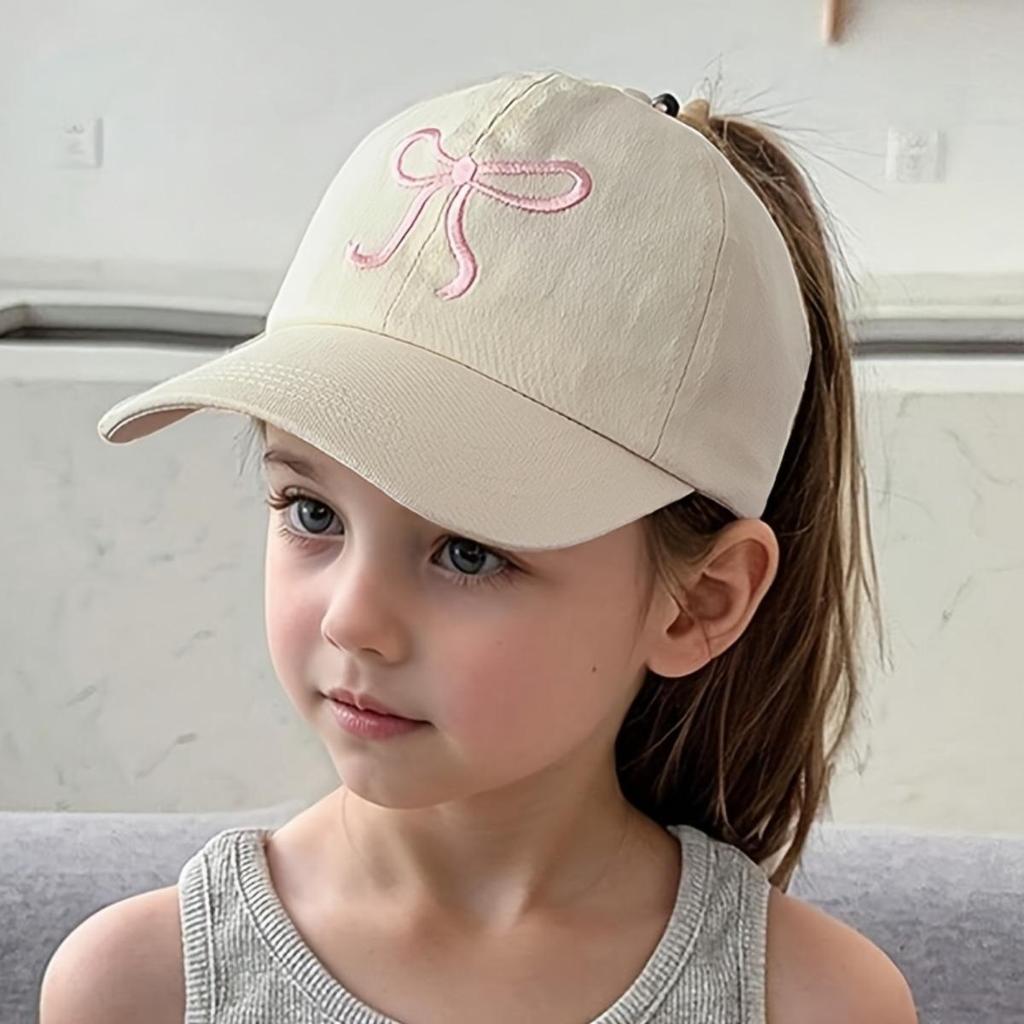 סט 1 יחידה של כובעי ילדים, כובעי טופ קיץ ריקים, כובעי לשון ברווז לתינוקות, כובעי שמש רקומים בפפיון לבנות, כובעי בייסבול עם קוקו קשור