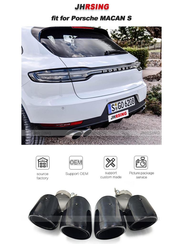 14-18 Porsche Macan Quad Black Chrome Stainless Steel Exhaust Tailpipe