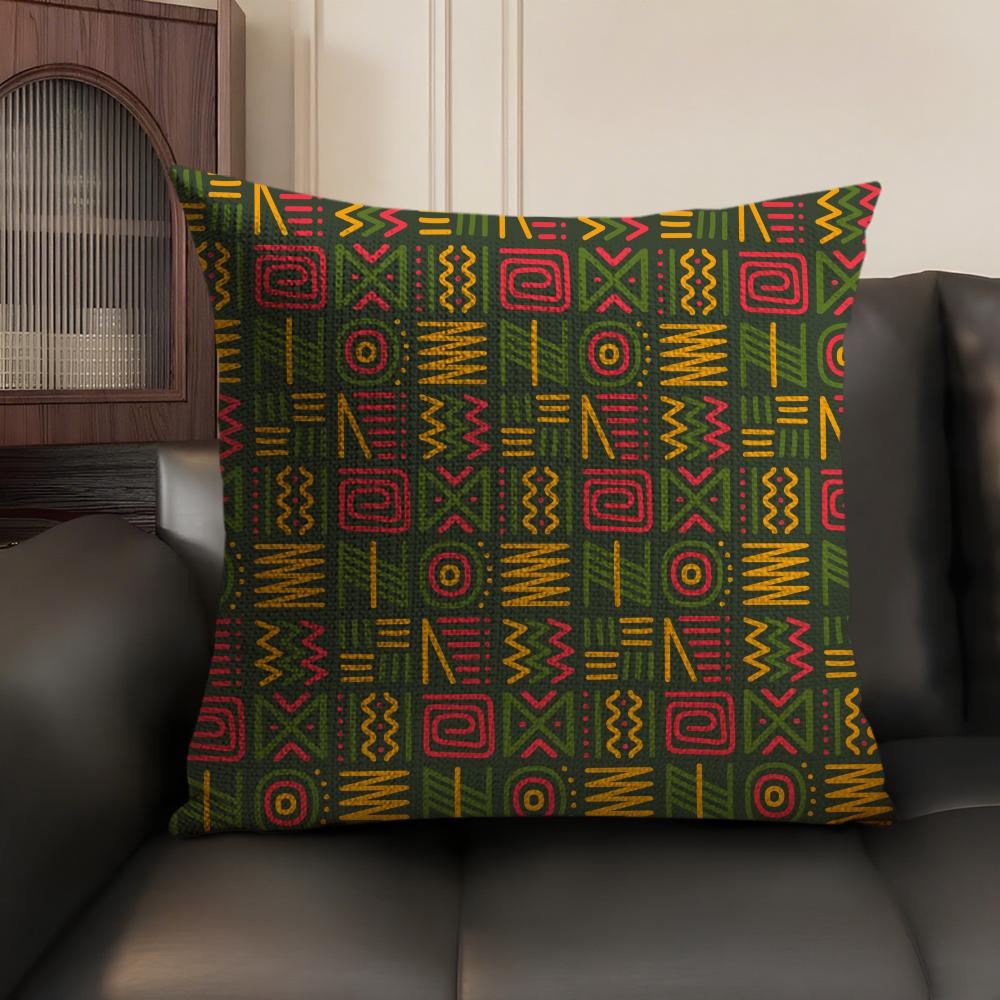 African Tribal Pattern Cushion Cover Summer Breathable Linen Organic Fabric Double-Sided Printing Sofa Pillow Case Home Decor