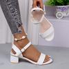 New high-heeled sandals women's thick-heeled medium-heeled women's one-button sandals large-size fashion women's shoes