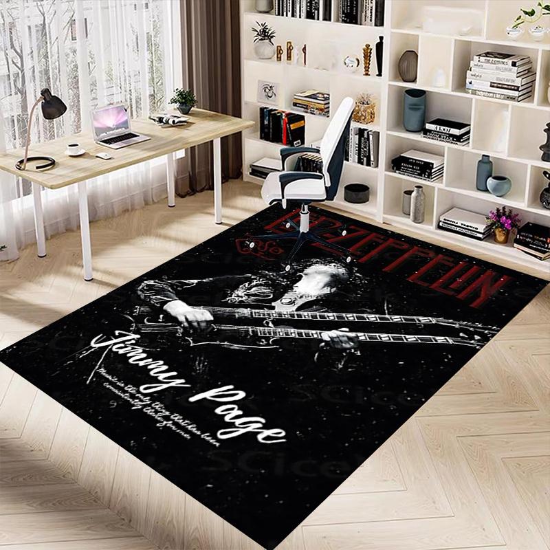 1pc Led Zeppelin Jimmy Page Home Office, Durable Polyester Floor Mat with Easy, Office Decor, Urban Style, Nonslip Backing, Highquality Fabric