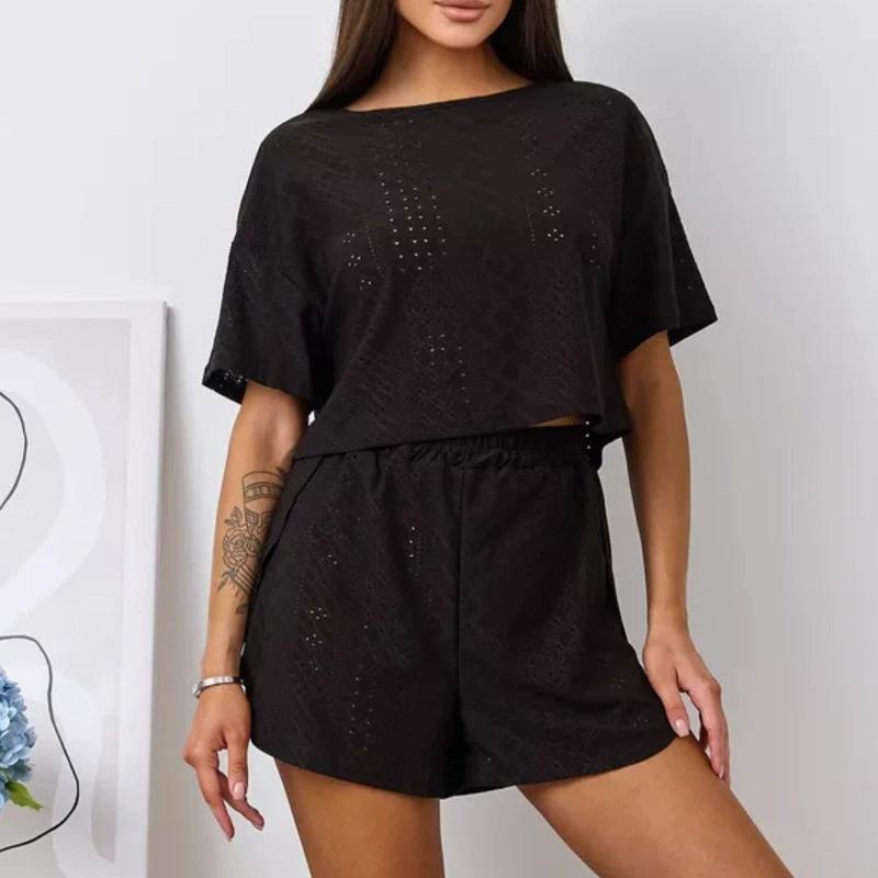 Europäisch-Amerikanisches Sommer-Lockeres Schwarzes Kurzarm-Pyjama-Set