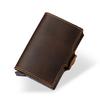 Vintage 2025 Men's Double-Layer Crazy Horse Leather Card Holder with Push-Button Pop-Up and Aluminum Clip