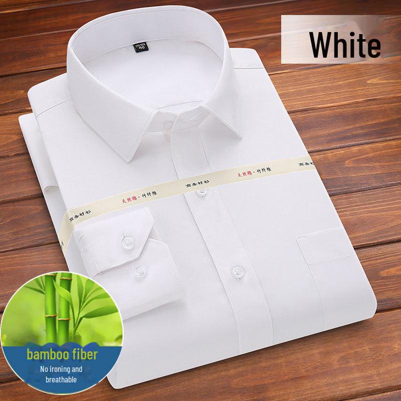 Men's Non-Iron Bamboo Business Casual White Shirt - Easy Care, Machine Washable
