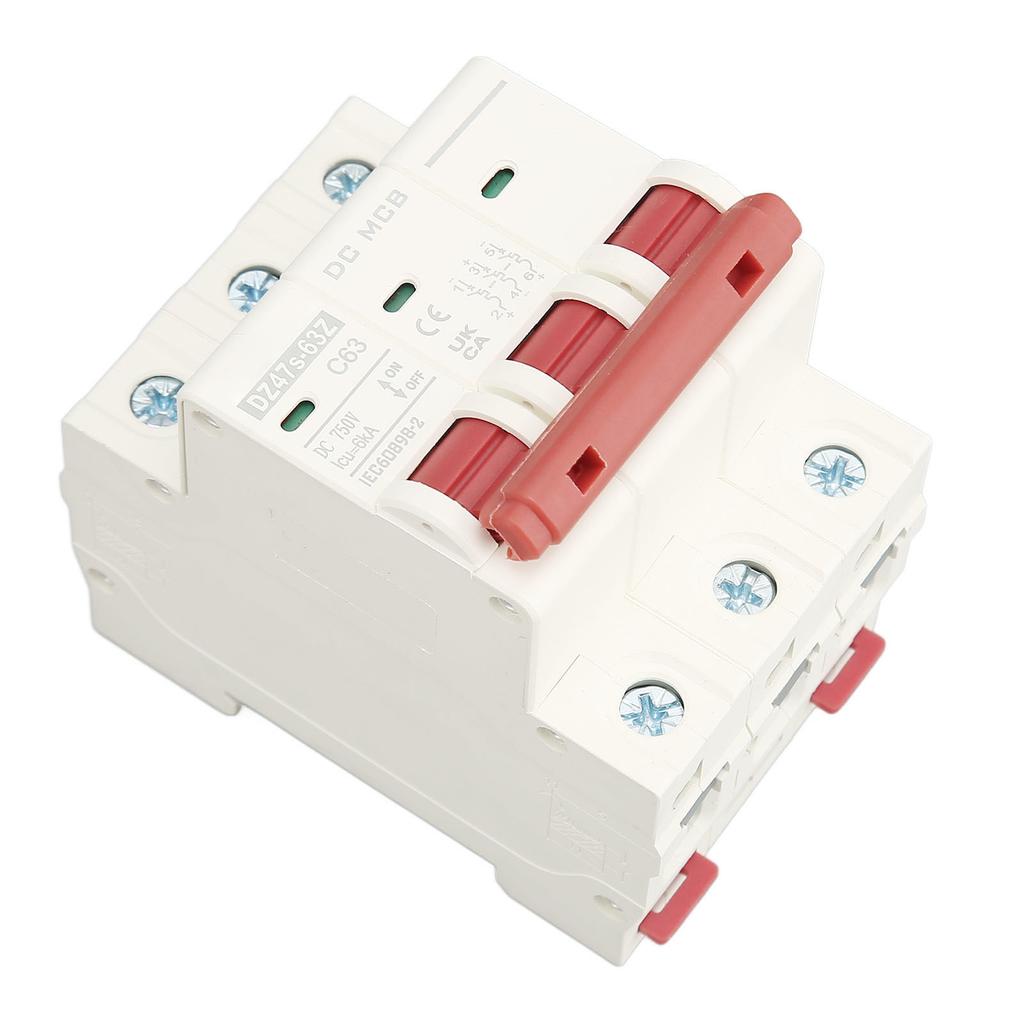 3P Miniature Circuit Breaker DIN Rail Mounted Short Circuit Protection Switch DC 750V 63A 6000A