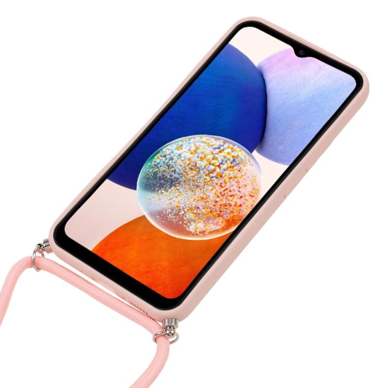 For Samsung Galaxy A14 5G/4G Case Fiber Lining Rubberized TPU Cover with Long Lanyard