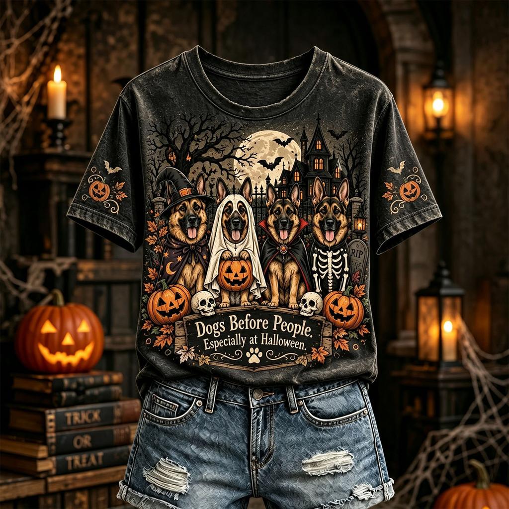 Women's Halloween Letter Print T-Shirt, Casual Crewneck Short Sleeve Tee, Everyday Wear