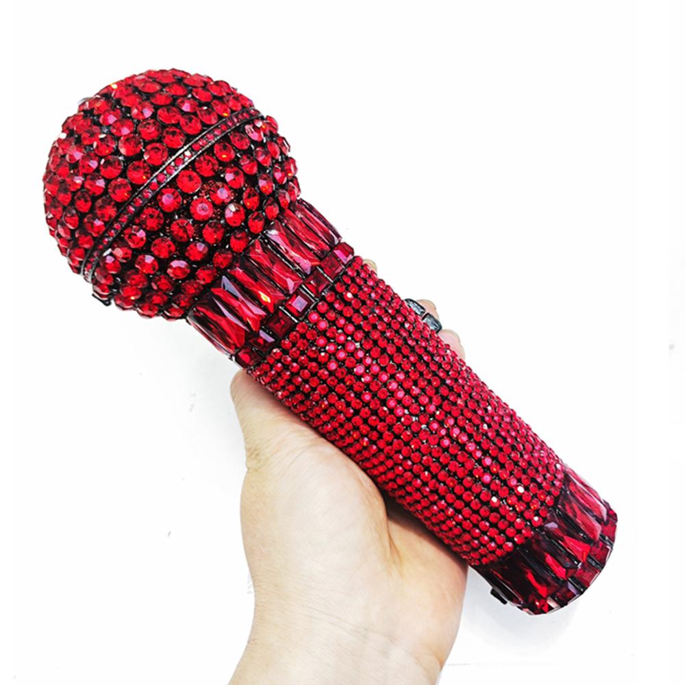 

Microphone Evening Clutch Purse Luxury Women s Glitter Brown Handbag Shiny Rhinestones Diamond Bag For Wedding Party Clutches красный
