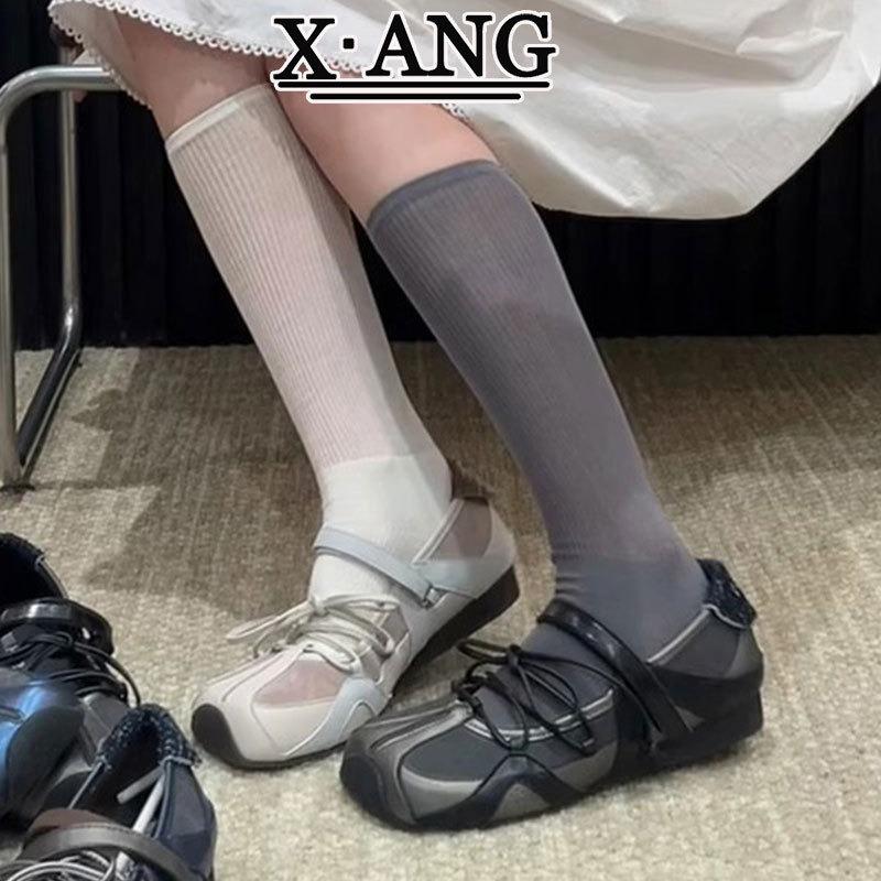 Sheepskin version~ Functional wind sports square head ballet shoes women's versatile cross belt Velcro shallow mouth Mary Jane single shoes