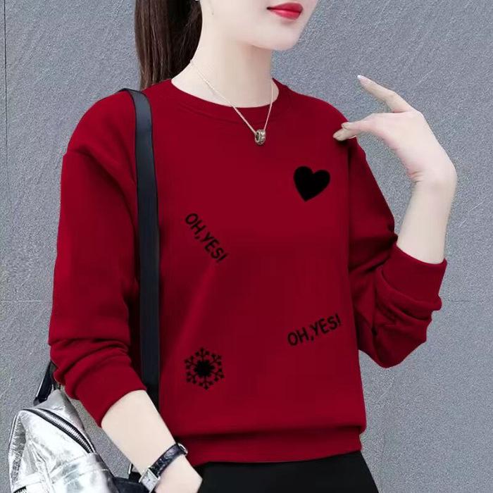 Korean Style Women's Plus Size Sweatshirt, 2023 Loose Fit, Printed Long Sleeve Round Neck Top, Slimming Mom's Clothing.