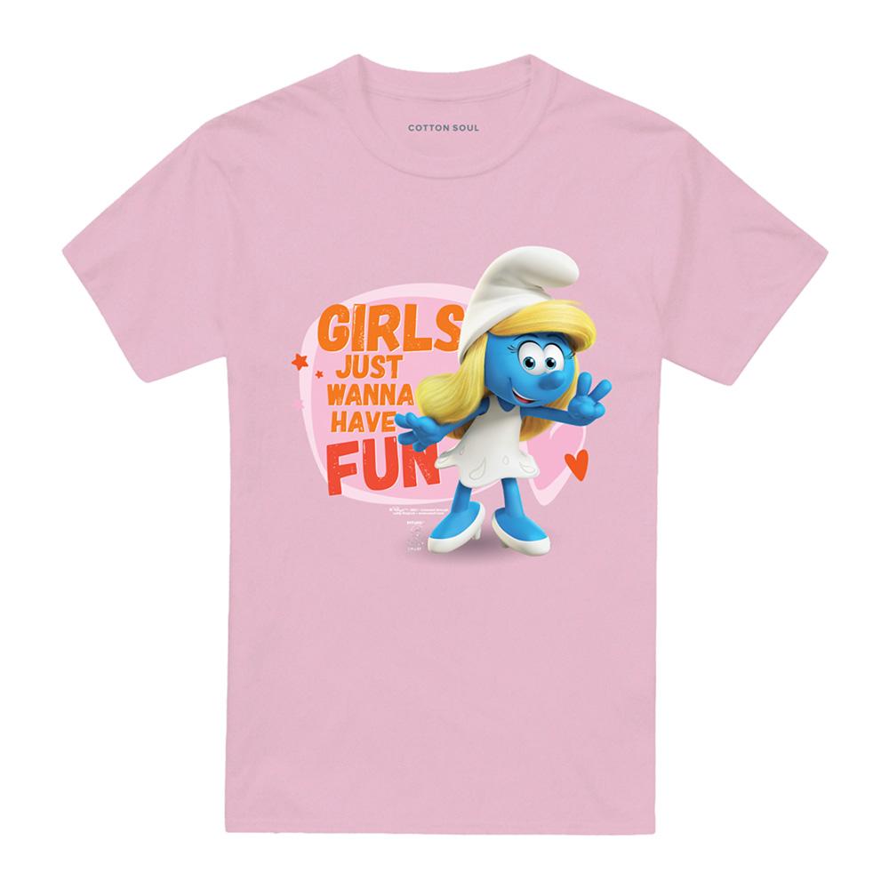 The Smurfs Unisex Adult Girls Just Wanna Have Fun Smurfette T-Shirt