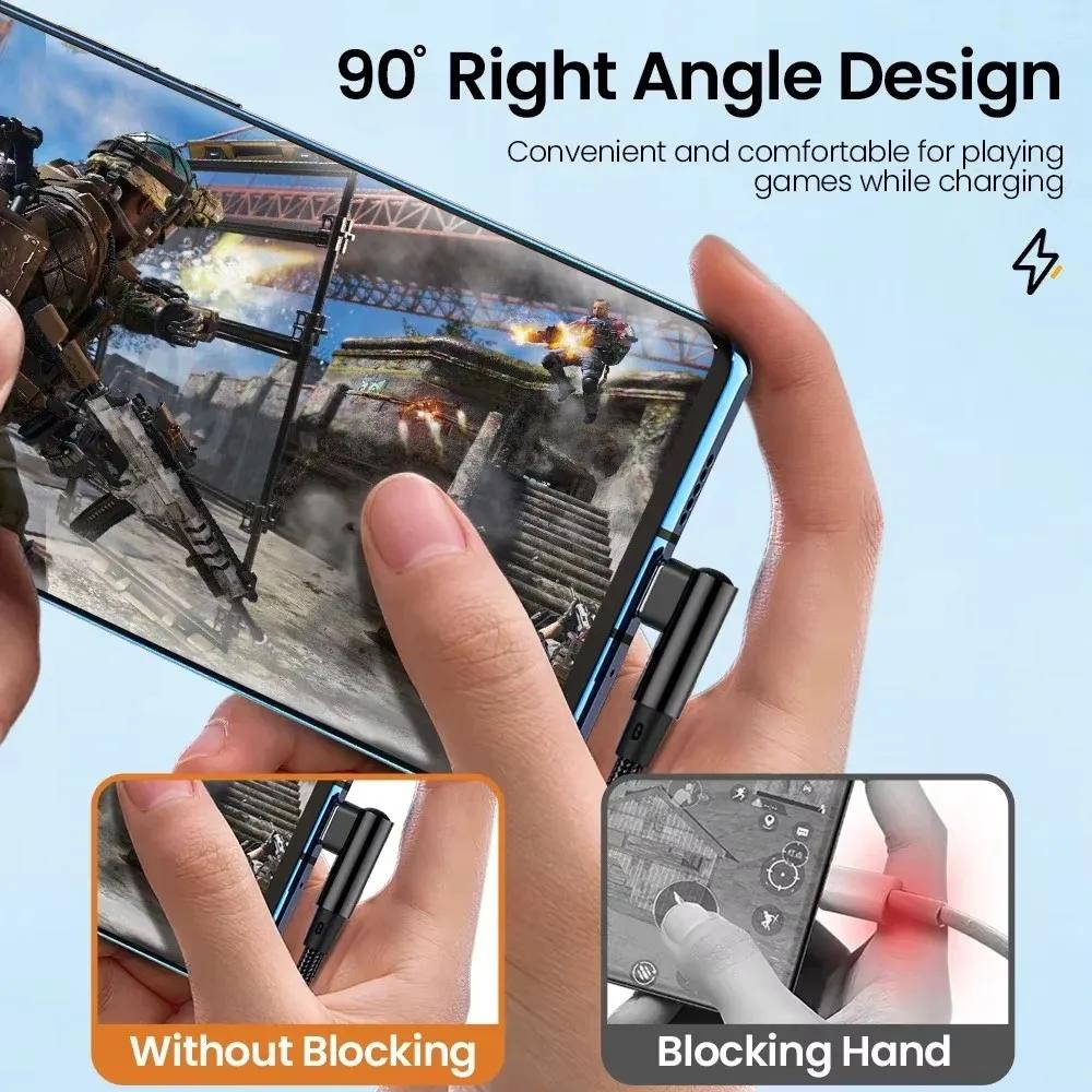 6A 66W 90 Degree Elbow USB Type C Fast Charging Data Cable for Huawei Xiaomi Redmi Honor OPPO Realme POCO USB-C Charger Cord