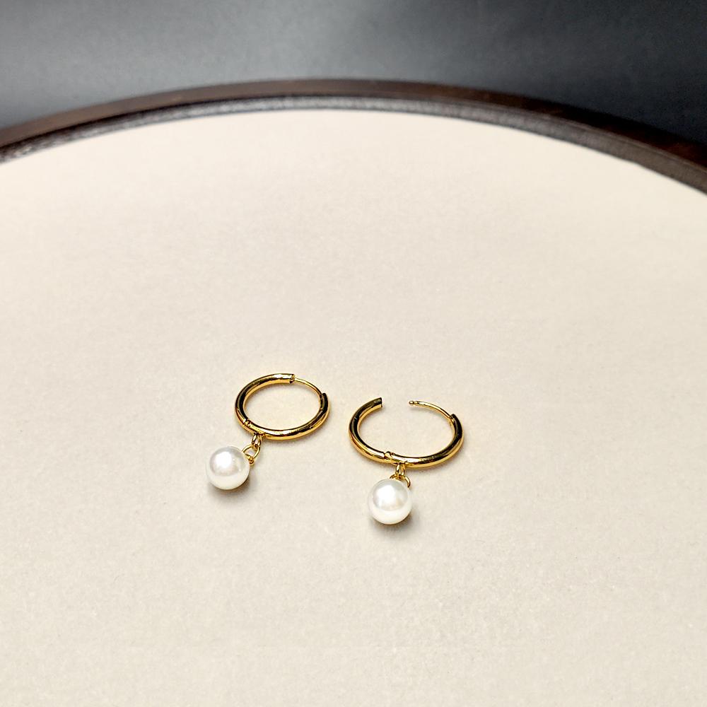 

Простые водонепроницаемые серьги-кольца из нержавеющей стали с 18-каратным золотым покрытием и жемчужной подвеской для девочки, ювелирные изделия, серьги для женщин, идеально для подарка