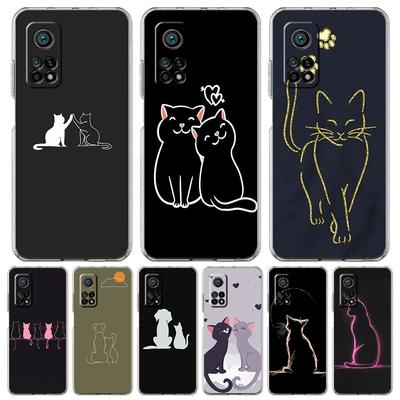 Transparente Handyhülle für Xiaomi Mi 14 13 12 11 Ultra 13T 12T 11T Poco X3 NFC F3 F6 Pro Lite 5G Weiches TPU Niedliches Linien-Katzenmuster